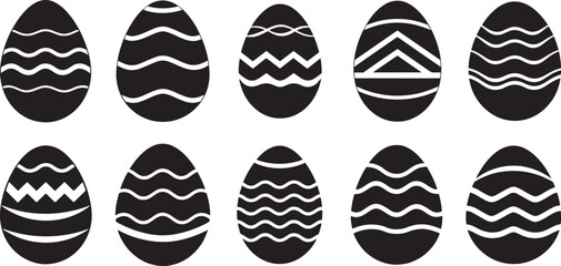set of easter egg silhouette, black and white silhouette, vector and illustration