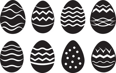 set of easter egg silhouette, black and white silhouette, vector and illustration