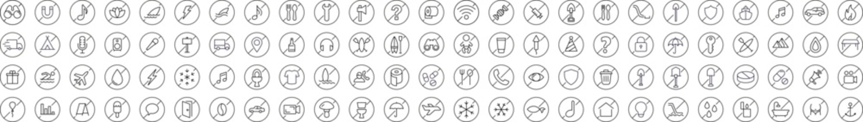 Forbidden Thin Line Icon Set. Outline Signs for Graphic and Web Design, Apps, Adverts, Various Cards