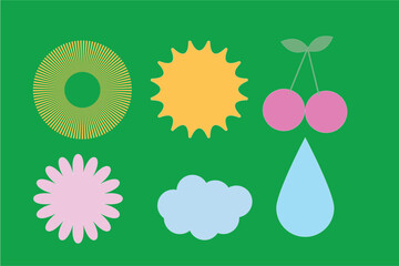 Funny Cute Flower and Sun Smiling Face Kawaii Character Cartoon Element Icon Collection	
