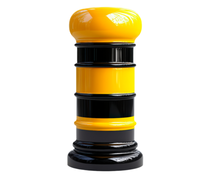 A Yellow And Black Bollard Stands isolated on transparent background