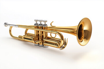 Obraz premium Shiny brass trumpet lying on white background