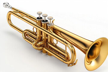 Obraz premium Shiny brass trumpet lying on white background
