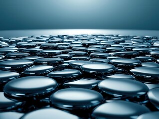 Fototapeta premium Abstract close-up of glossy circular surfaces in blue tones.
