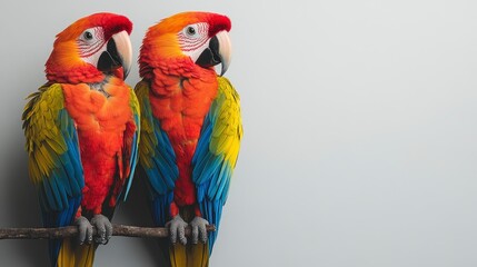 Obraz premium Two Colorful Macaws Perched Together On a Branch