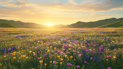 Obraz premium A Stunning Field Of Colorful Wildflowers Stretching To The Horizon