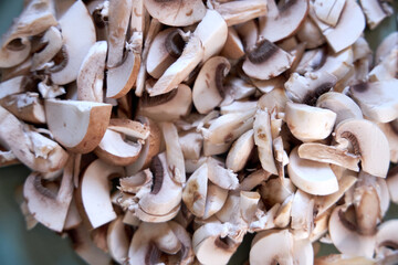 top view of sliced mushrooms in a plate