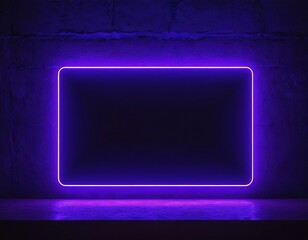 A vibrant purple neon frame against a textured black wall.