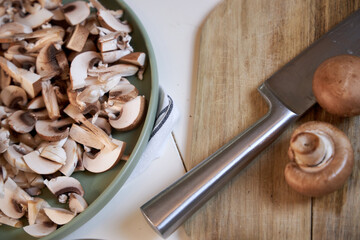top view of sliced mushrooms in a plate