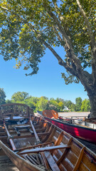 Kayaks on the banks of the Tigres River in Argentina on a summer afternoon