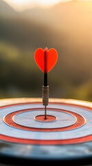 Fototapeta premium Red dart strikes bullseye, symbolizing precision and focus in achieving goals. 
