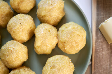 potato cutlets in breadcrumbs , cooking process
