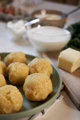 potato cutlets in breadcrumbs , cooking process