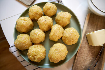 potato cutlets in breadcrumbs , cooking process
