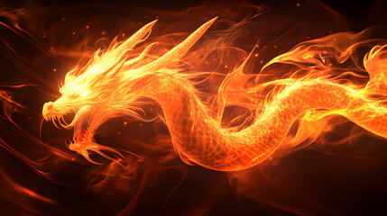 Fototapeta premium Surreal artistic interpretation of a fire breathing dragon with vibrant colors and whimsical elements