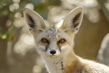 Fototapeta premium high-resolution macro shot of a fox's head with sharp ears, golden fur, and mesmerizing amber eyes in warm sunset light