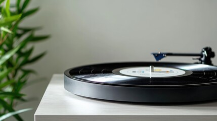 Turntable playing record in modern room