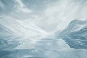 Obraz premium Serene, dreamy landscape with smooth, snow-covered mountains reflecting in calm water under a starry sky.