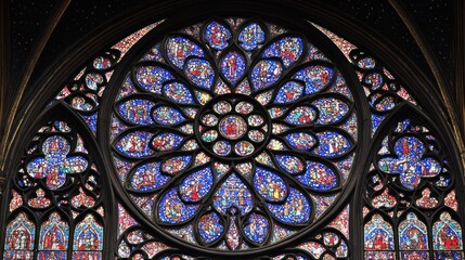 Obraz premium Intricate Rose Window Stained Glass at Sainte Chapelle Paris France