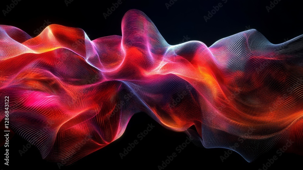 Poster digital wave background featuring dynamic flowing lines and smart technology-inspired structures in 
