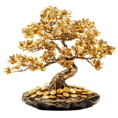 Golden Chinese Prosperity Coin Tree Isolated on Transparent Background