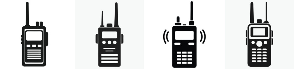 walkie talkie silhouette, walkie talkie icon set, silhouette communication device, portable radio, walkie talkie , vector illustration
