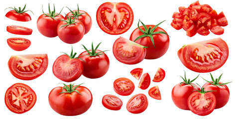 Set aus Tomaten isoliert auf weißen Hintergrund, Freisteller 