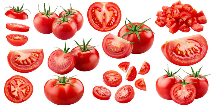 Set aus Tomaten isoliert auf wei&szlig;en Hintergrund, Freisteller 