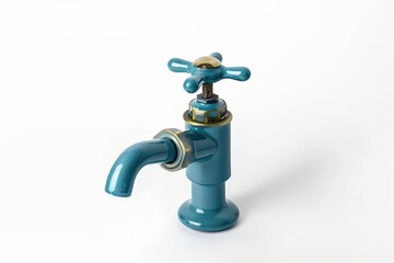 Stylish blue water faucet isolated on white background raw art style