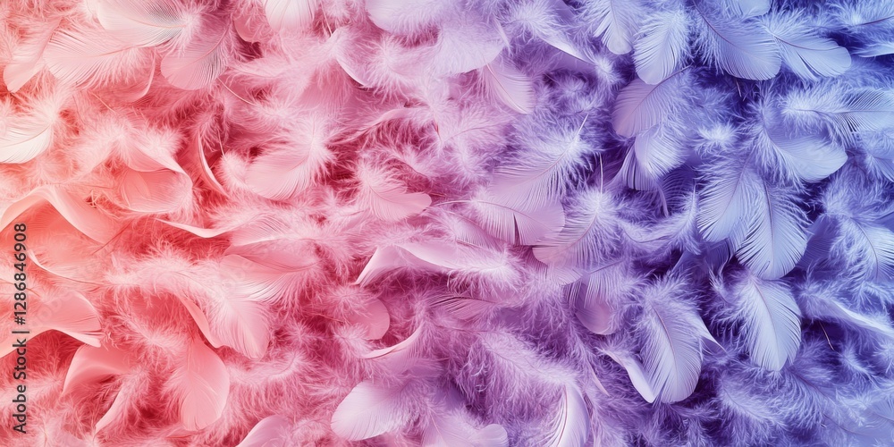 Wall mural an abstract background featuring soft feathers in gradient hues of pink and purple, creating a rippl