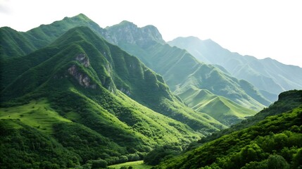Fototapeta premium Lush green mountain landscape with rolling hills