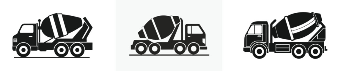 cement mixer truck silhouette, simple flat vector, cement mixer truck icon, construction vehicle icon, concrete truck illustration, cement mixer truck vector illustration