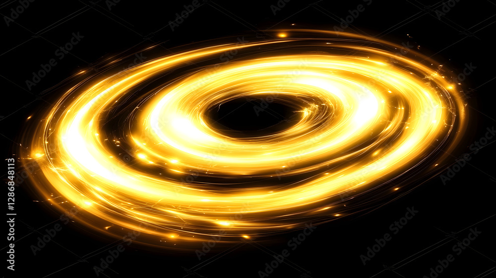 Poster spiral of light on black background creating a surreal visual effect with abstract design elements
