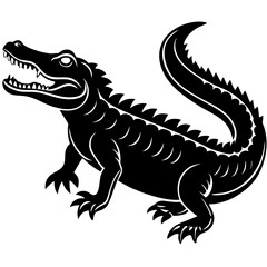 Fototapeta premium Crocodile Silhouette Vector Icon White Background.