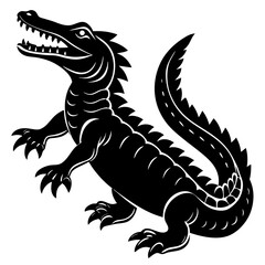 Crocodile Silhouette Vector Icon White Background.