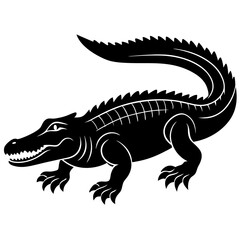 Crocodile Silhouette Vector Icon White Background.