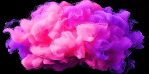 Fototapeta premium A vibrant, swirling cloud of pink and purple smoke against a black background, creating an ethereal and dreamy effect.