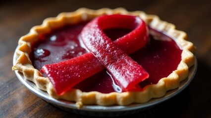 berry cake. Berry pie with the symbol of the ribbon of the fight against cancer. Oncology. Support.