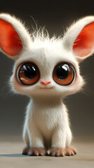 A cute, fluffy white rabbit with large brown eyes, exuding charm and innocence.