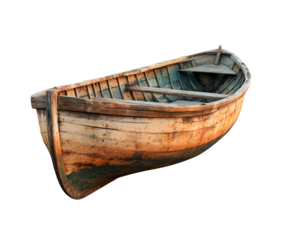 Wood rowing boat isolated on transparent background