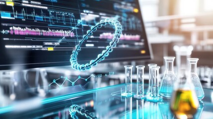 Innovative scientific research process laboratory digital interface modern environment close-up data analysis and visualization