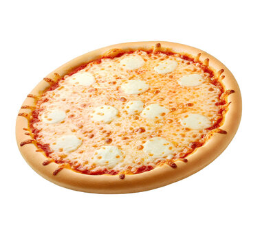 Deliciosa pizza de tr&ecirc;s queijos flutuando isolada em fundo transparente 