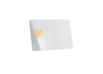 A blank credit card floating in mid-air, showcasing its sleek, glossy design with a chip. Ideal for business presentations, advertising, and financial services. Isolated on a white background
