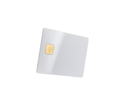 A blank credit card floating in mid-air, with a glossy, shiny finish and sleek design. Ideal for business, advertising, and promotional use. Isolated on a white background with elegant lighting and