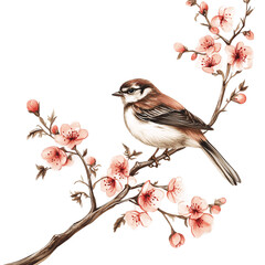 Bird on a branch isolated on transparent background