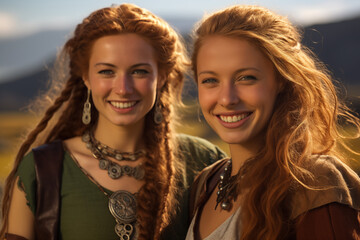 Fototapeta premium Celtic Woman Smiling – Ancient Beauty, Warrior Spirit, and Timeless Heritage. History book. 