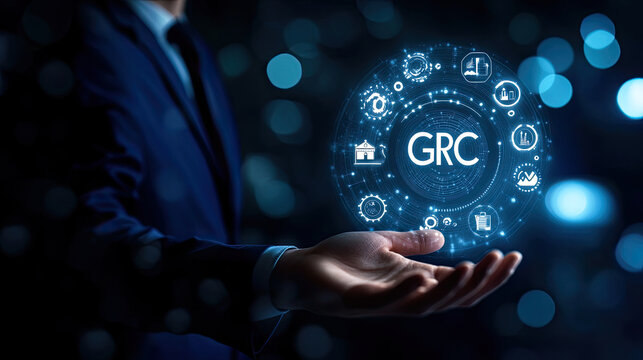 GRC Governance Risk Compliance Businessman Holding Digital Solution - Powered by Adobe