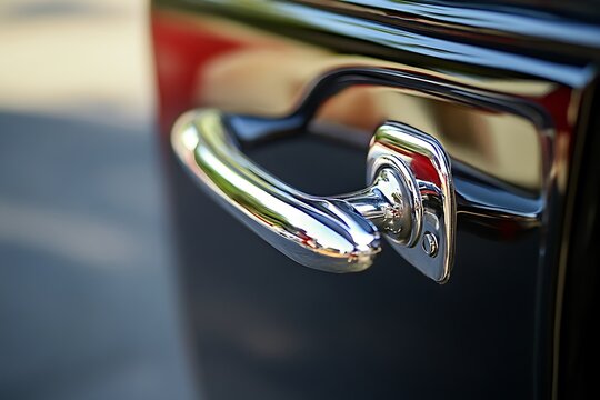 Fototapeta Close-up of a Classic Car's Chrome Door Handle