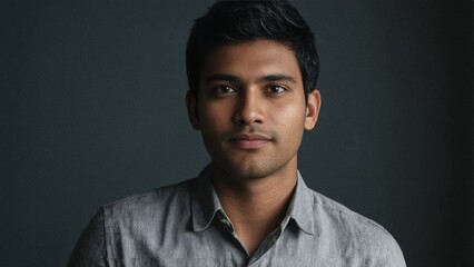 Obraz premium Innovative Bangladeshi Male in Smart-Casual Attire, Full Body Portrait on Plain Background