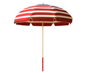 A colorful beach umbrella with vibrant stripes isolated on transparent background